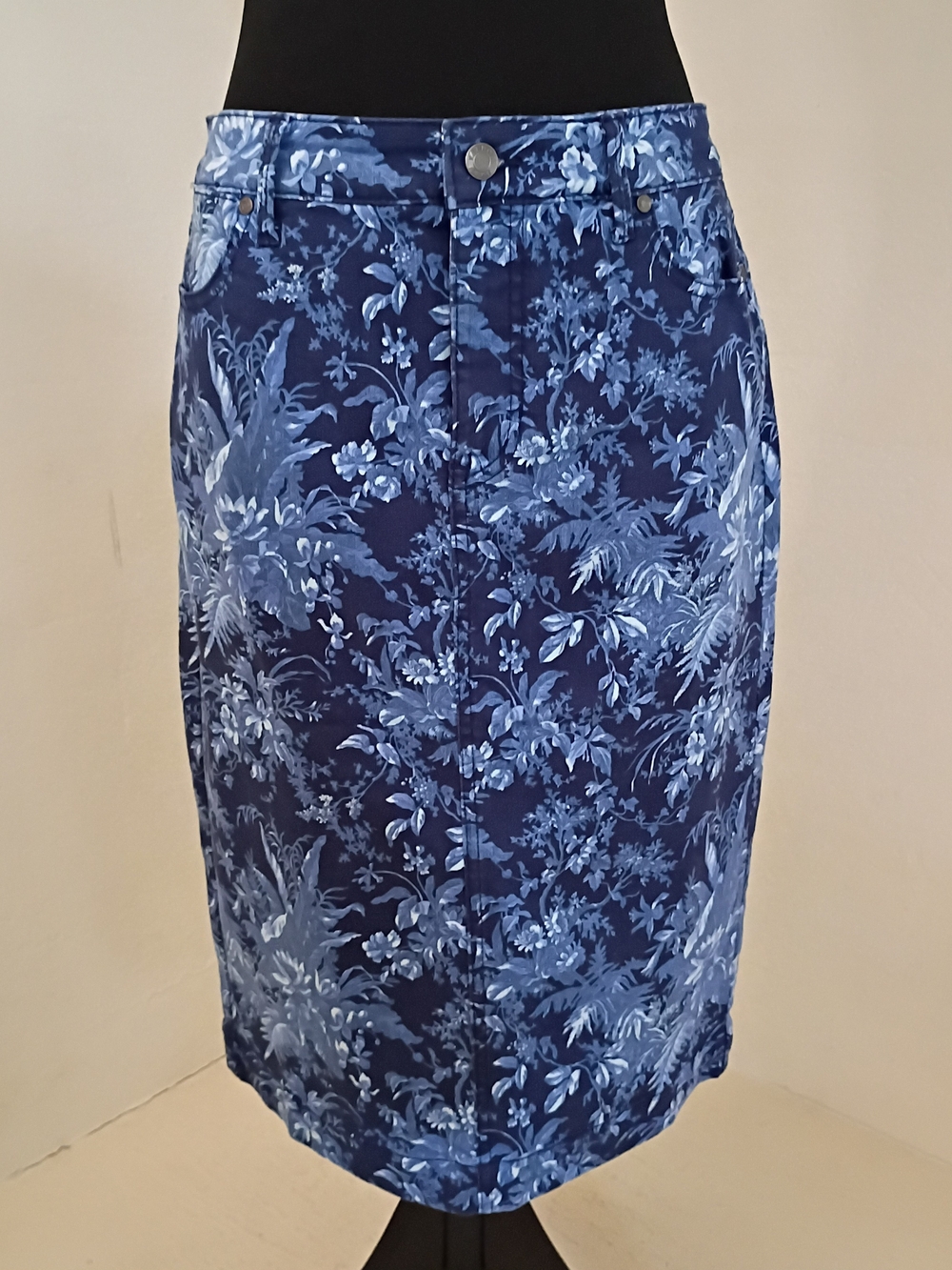 Talbots Navy Blue Floral Pencil Skirt
